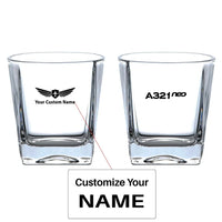 Thumbnail for A321neo & Text aviation design on whiskey glass, crystal-clear premium glassware.