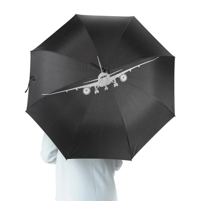 Boeing 787 Silhouette aviation design on windproof polyester umbrella.