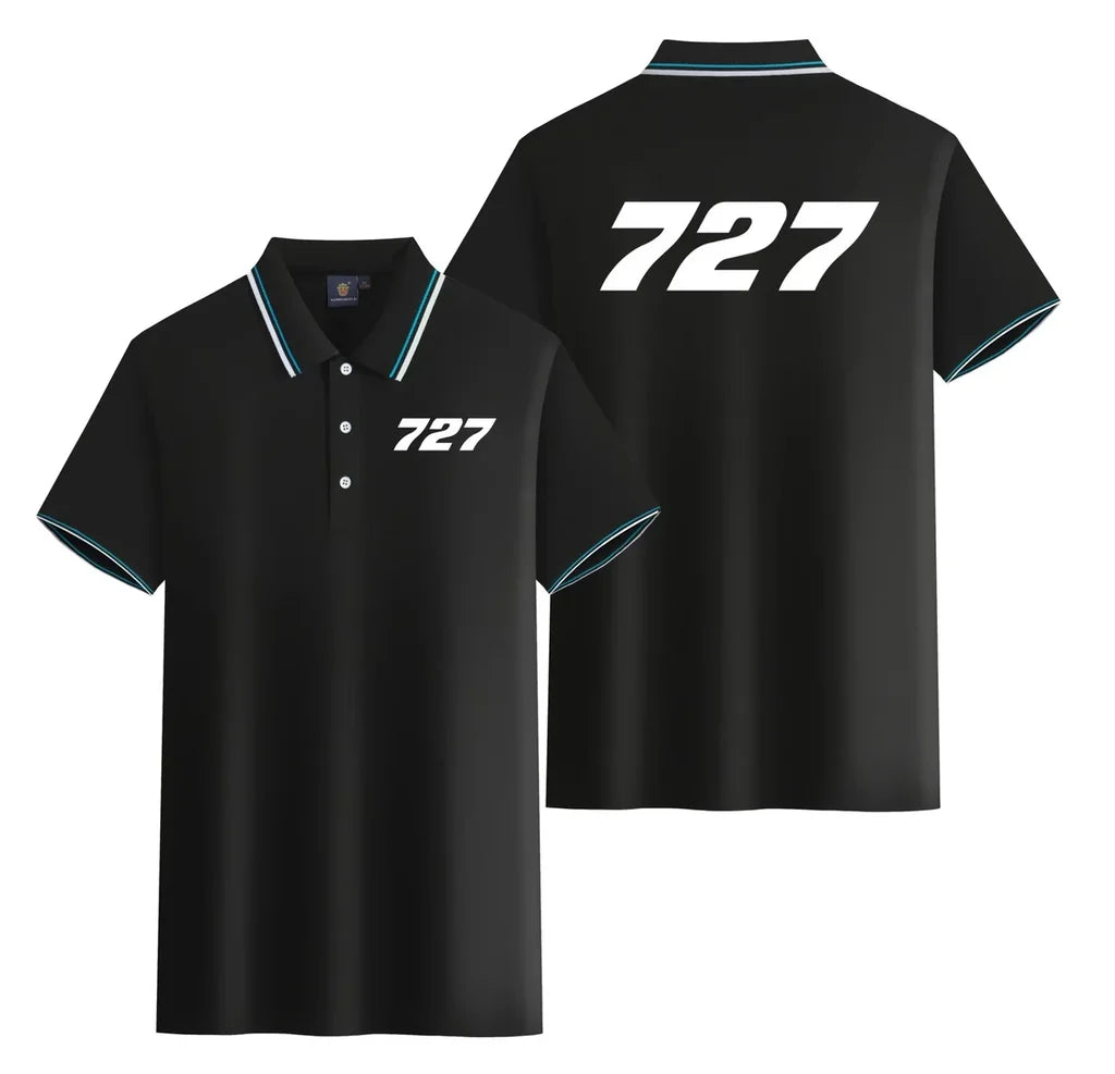 Boeing 727 Flat Text Stylish Polo T-Shirts (Double-Side) aviation design printed on soft cotton stylish double-side polo.