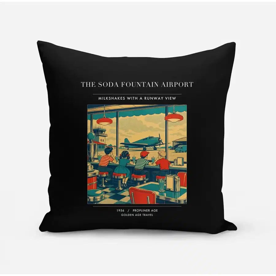 VINTAGE G4247 - The Soda Fountain Airport - Designed Pillows design on black