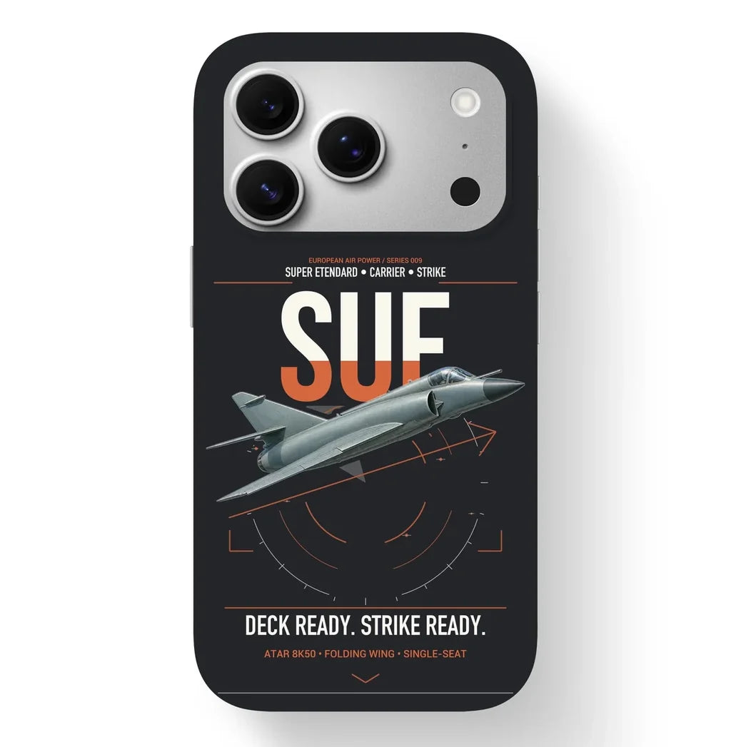Dassault Super Étendard design on black magsafe iphone case, for iPhone 17 Pro