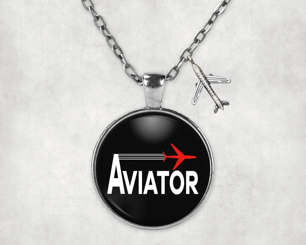 Aviator aviation-themed necklace, polished stainless steel.