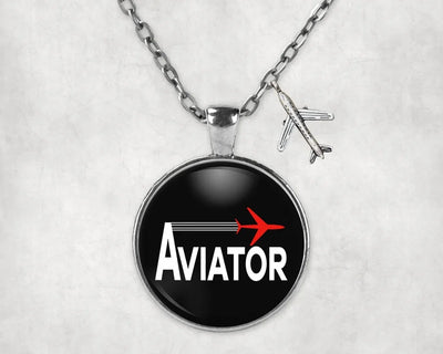 Aviator aviation-themed necklace, polished stainless steel.