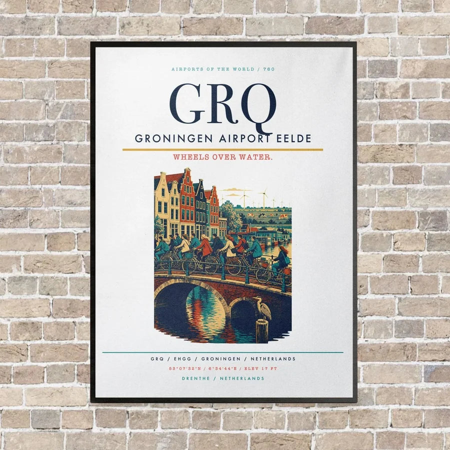 Groningen Airport Eelde GRQ vertical canvas print - framed - white background