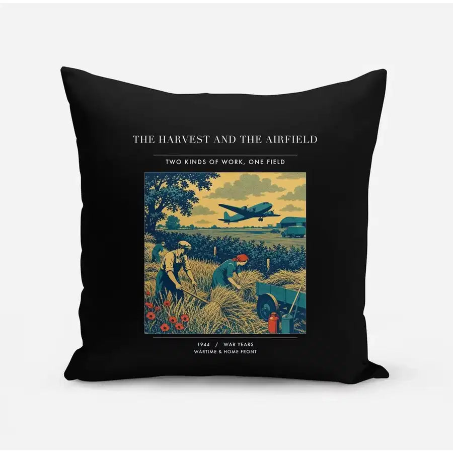 VINTAGE G4510 - The Harvest And The Airfield - Designed Pillows design on black