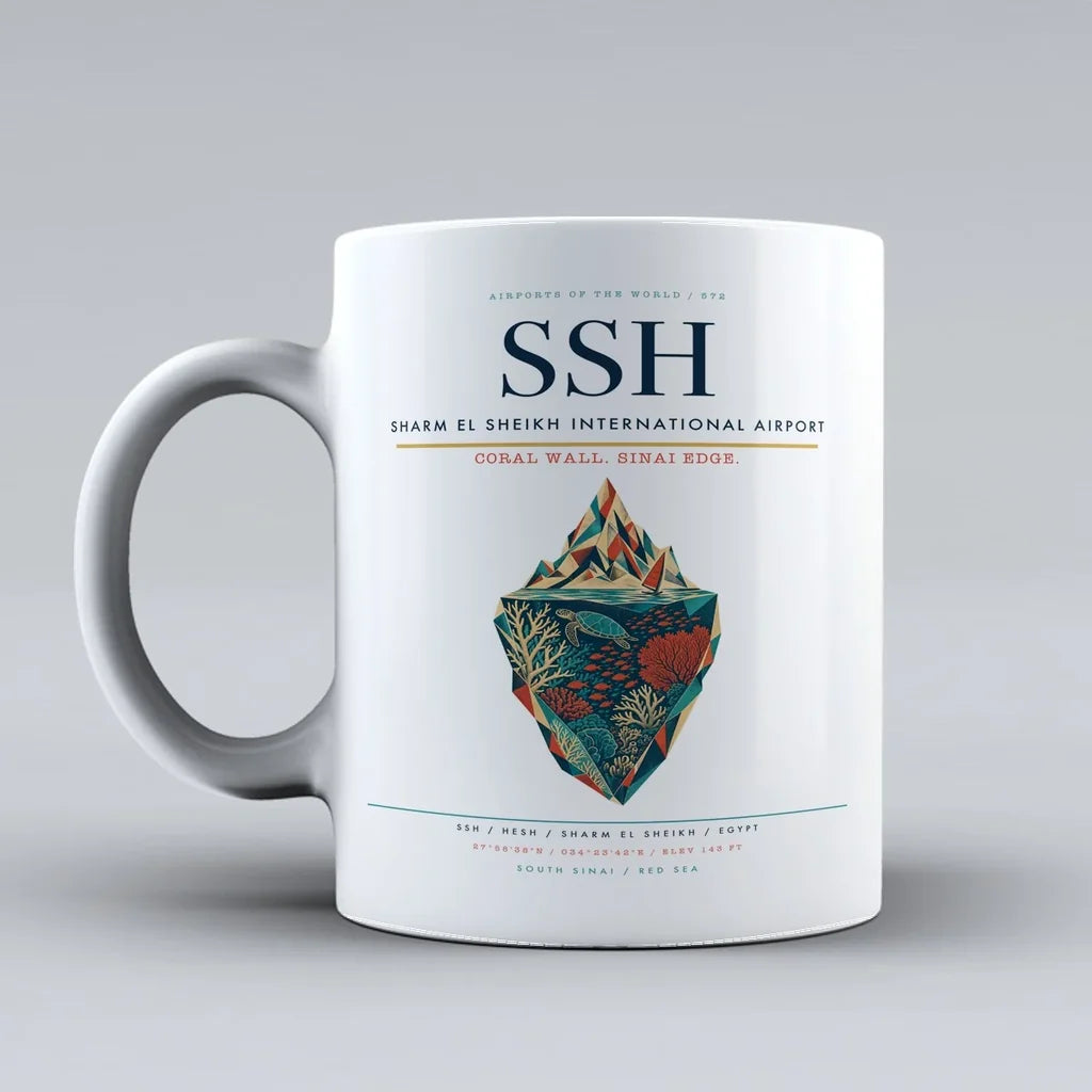 El Sheikh International Airport SSH Mug design on white sharm