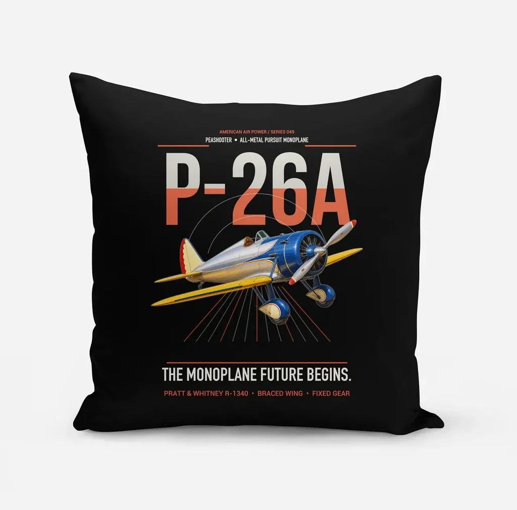 Boeing P-26A Peashooter design on black pillow