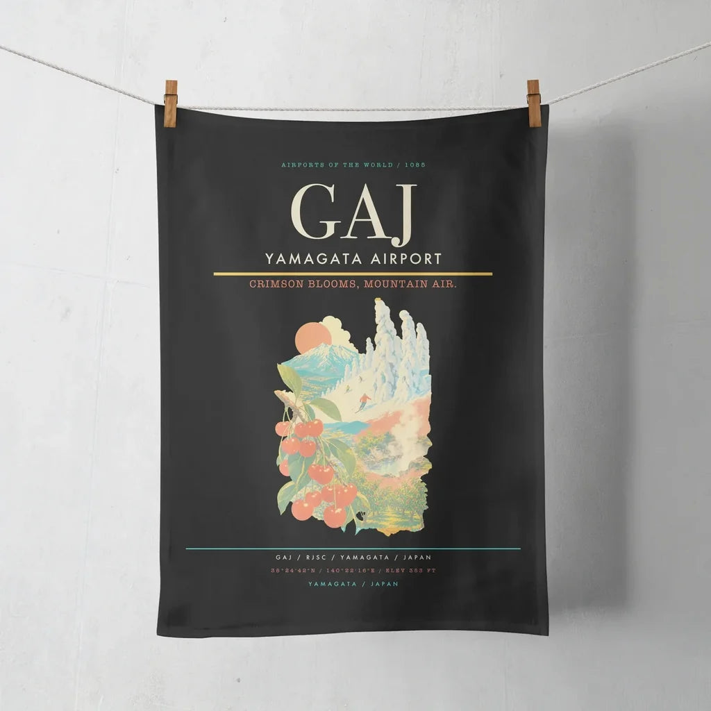 Yamagata Airport (GAJ) design on black towel