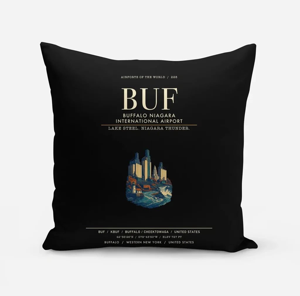Buffalo Niagara International Airport (BUF) design on black pillow