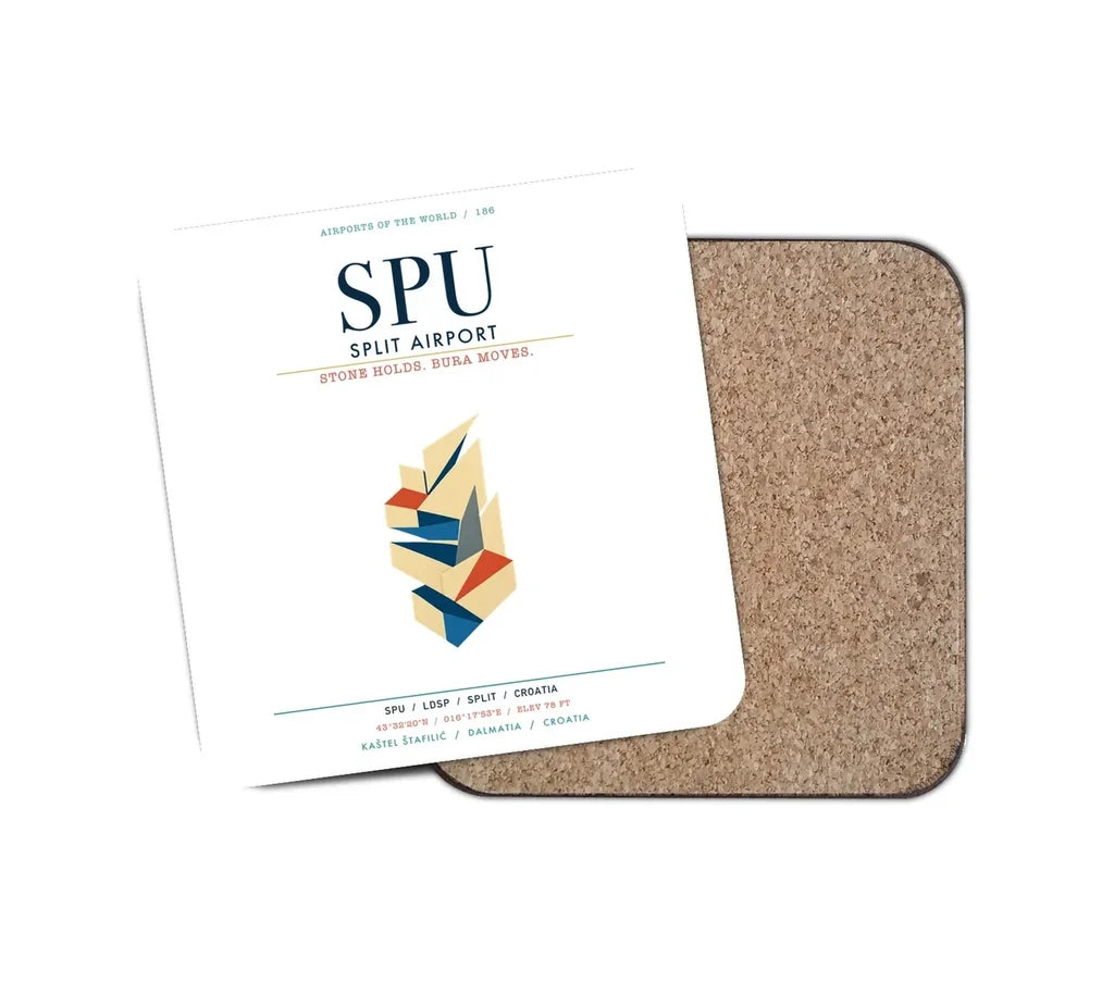 Split Airport (SPU) design on white 1 piece coaster