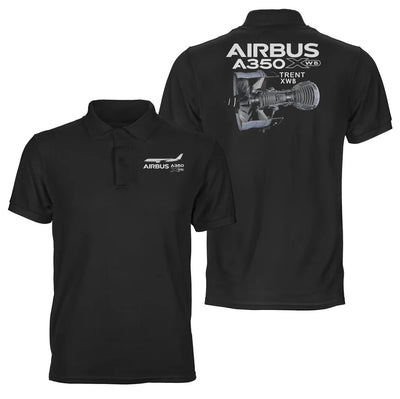 Airbus A350 & Trent XWB Engine aviation design printed on soft cotton double-side polo.