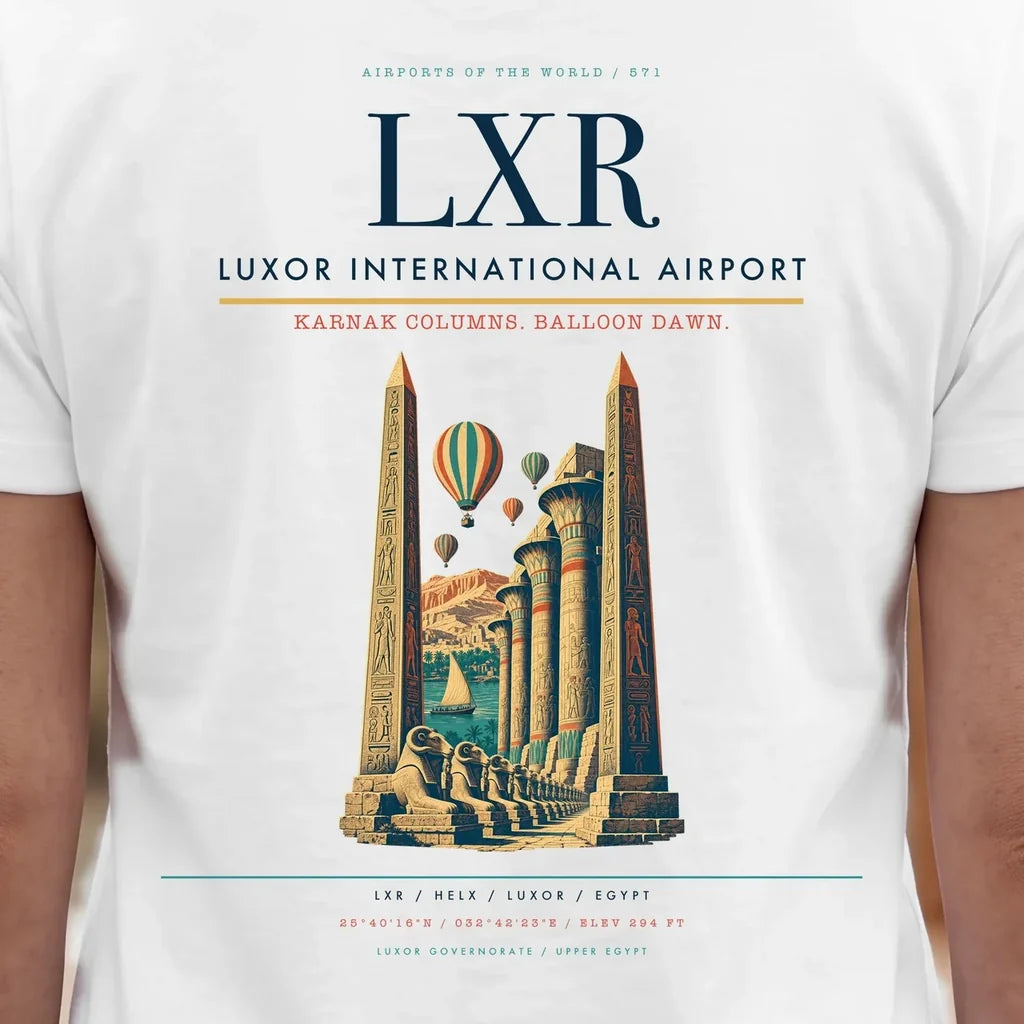 Luxor International Airport (LXR) double-side t-shirt design close-up cover