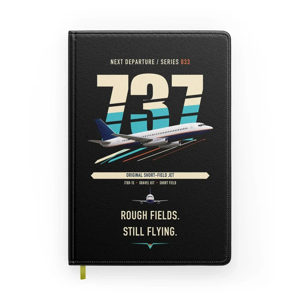 Boeing 737-200 design on black notebook