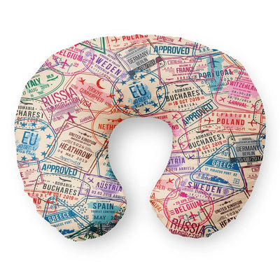 Passport Stamps Travel & Boppy aviation design on memory foam with soft cover travel pillow.