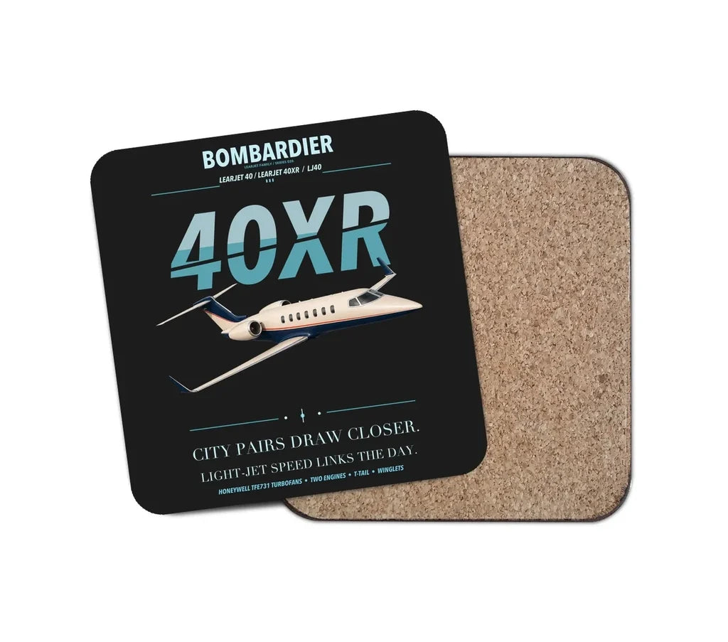 Bombardier Learjet 40XR design on black 1 piece coaster