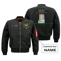 Thumbnail for Liège Airport (LGG) design on black bomber jacket with custom name patch