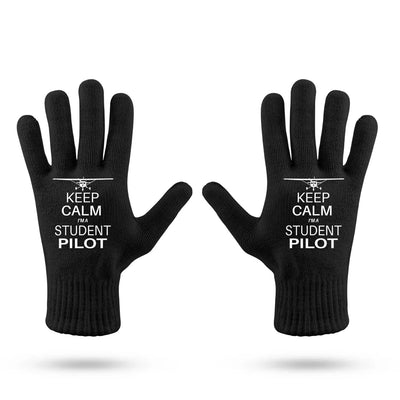 Student aviation design on soft knit fabric gloves.