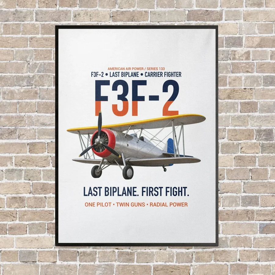 F3F-2 Last Biplane First Fight vertical canvas print - framed - white background