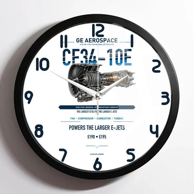 CF34-10E design on white framed wall clock