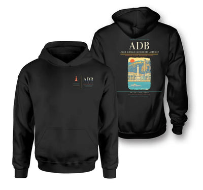 Izmir Adnan Menderes Airport (ADB) design on black double-side hoodie