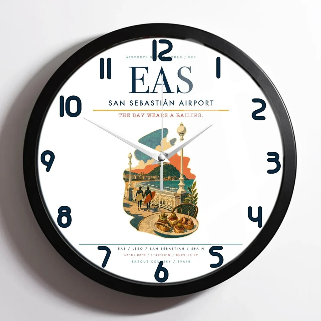 San Sebastián Airport (EAS) design on white framed wall clock