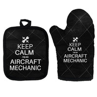 Thumbnail for Aircraft Mechanic Kitchen Glove & Holder aviation design on durable fabric with insulated lining kitchen glove holder.