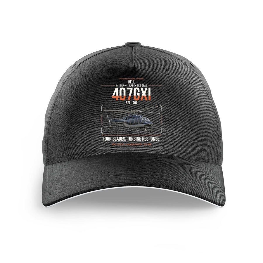 Bell 407GXi design on black printed hat