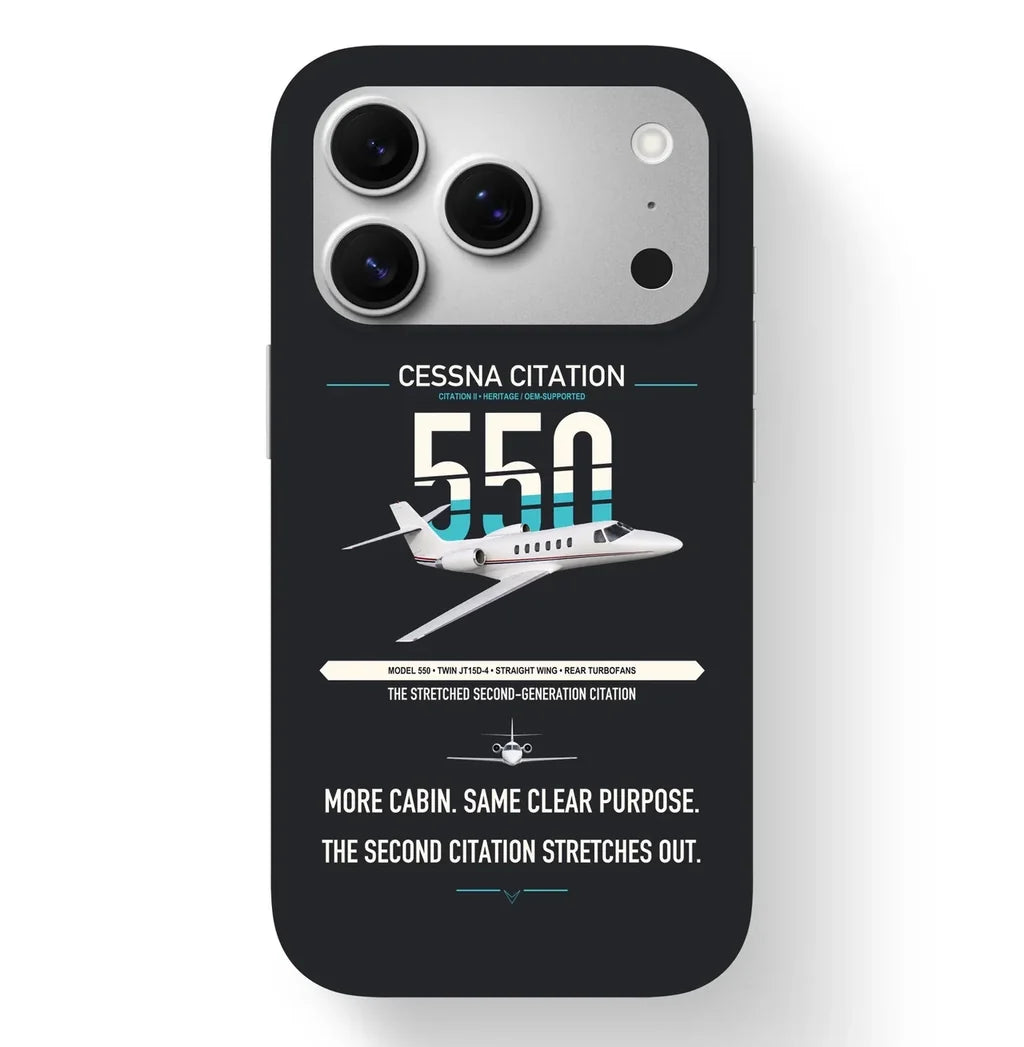 Cessna Citation 550 - Citation II design on black magsafe iphone case, for iPhone 17 Pro