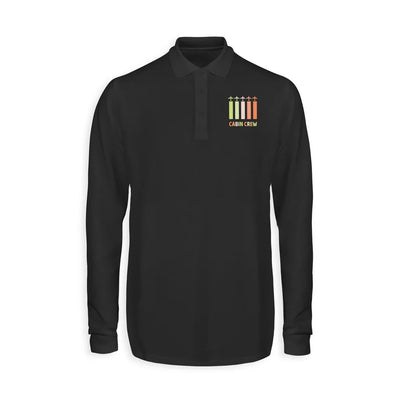 Colourful Cabin Crew aviation design printed on soft cotton long-sleeve polo shirt.
