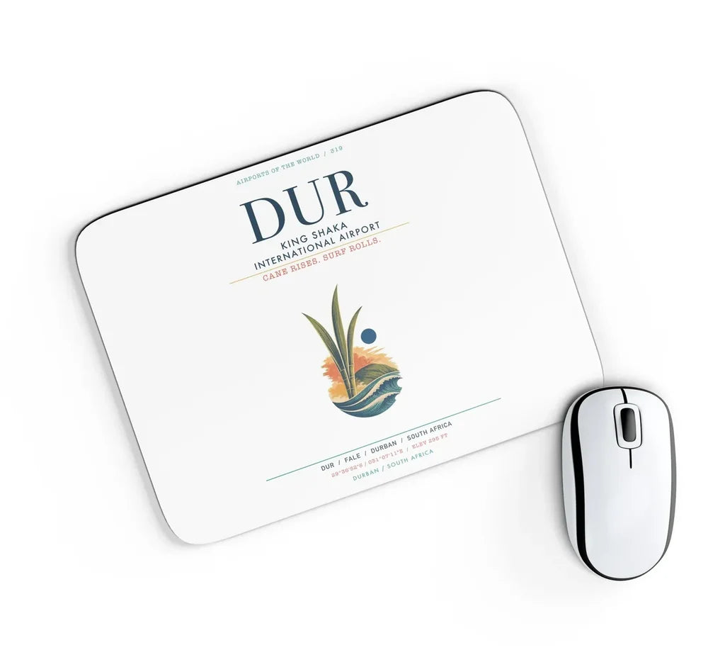 King Shaka International Airport (DUR) design on white rectangle mouse pad