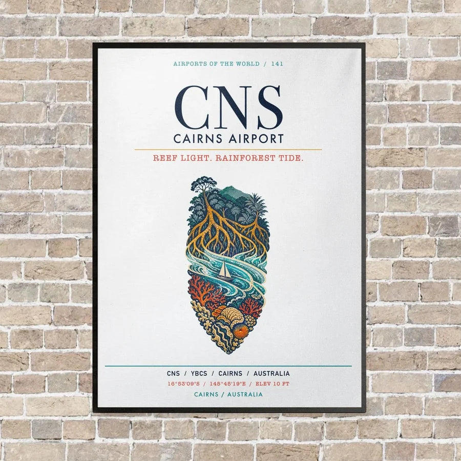 Cairns Airport CNS vertical canvas print - framed - white background