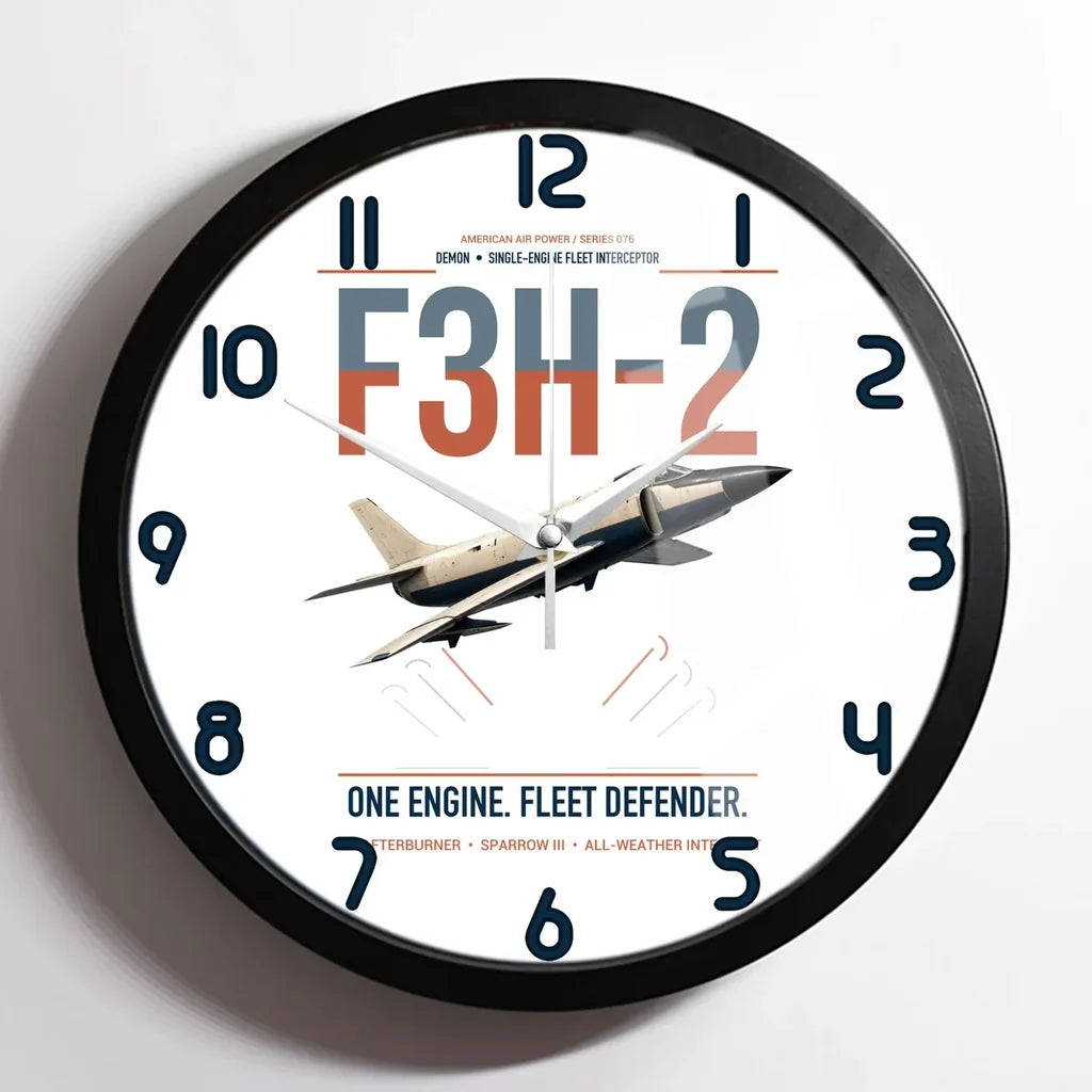 F3H-2 Demon design on white framed wall clock