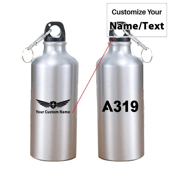 Airbus A319 Flat Text aviation design on thermos, vacuum-insulated.