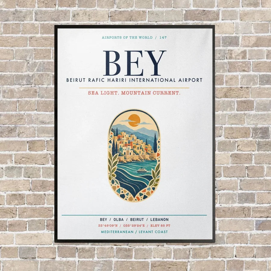 Beirut Rafic Hariri International Airport BEY vertical canvas print - framed - white background