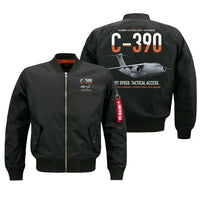 Thumbnail for C-390 Millennium design on black bomber jacket, double-side print