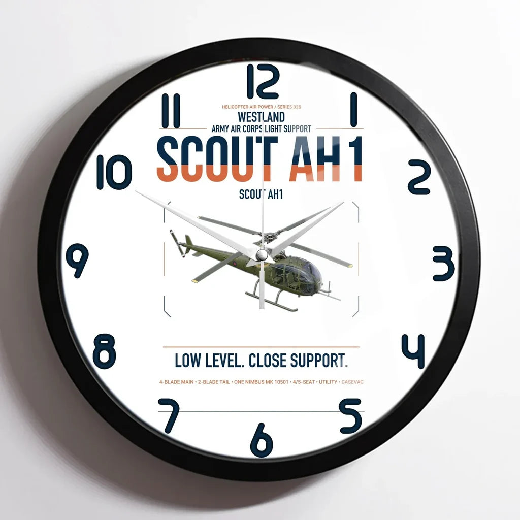 Westland Scout AH1 design on white framed wall clock