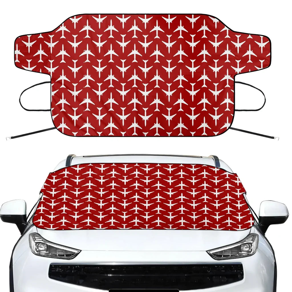 Perfectly Sized Seamless Airplanes Red Car aviation design on car windshield cover.