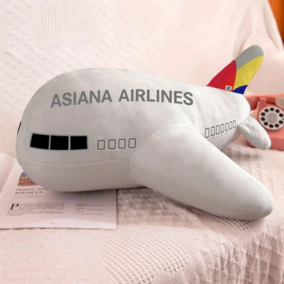 Asiana Airlines aviation design on soft polyester filling airplane-shape decorative pillow.