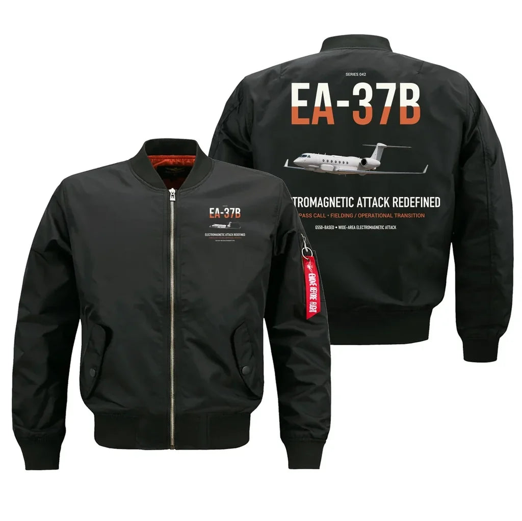 EA-37B Compass Call design on black bomber jacket, double-side print