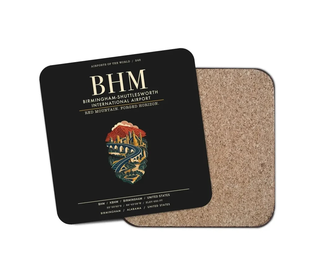 Birmingham-Shuttlesworth International Airport (BHM) design on black 1 piece coaster