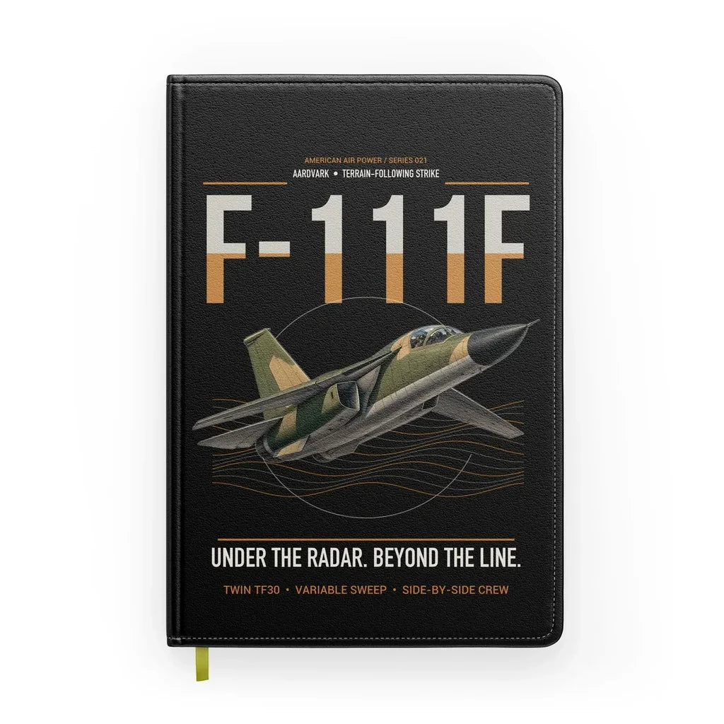 F-111F Aardvark design on black notebook