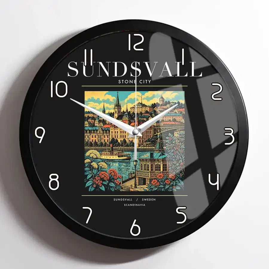 SUNDSVALL - Poster - Wall Clock Framed - Black