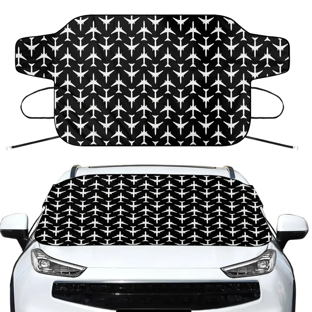Perfectly Sized Seamless Airplanes Black Car aviation design on car windshield cover.