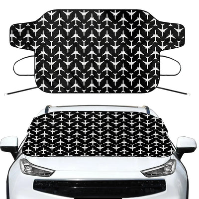 Perfectly Sized Seamless Airplanes Black Car aviation design on car windshield cover.