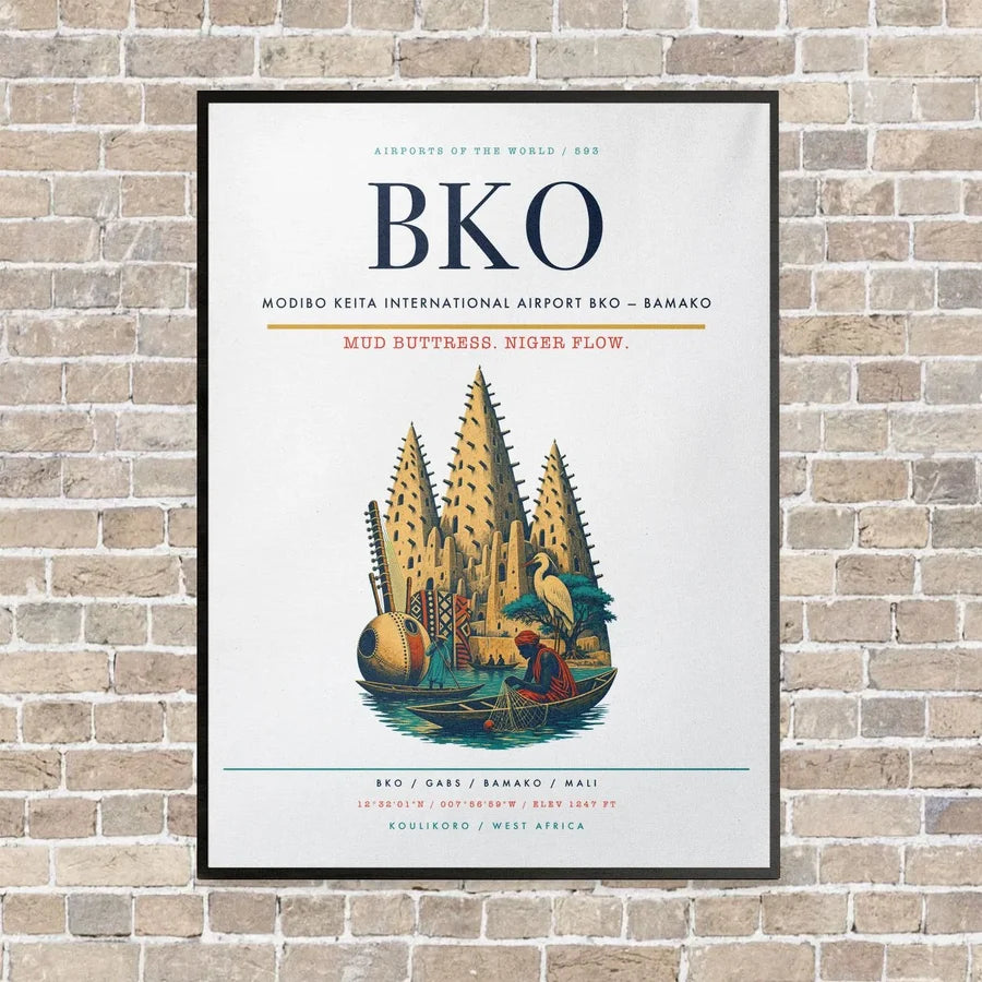 Modibo Keita International Airport BKO — Bamako vertical canvas print - framed - white background