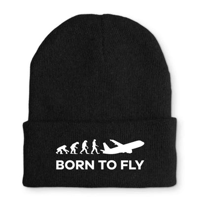 Born To Fly Airplane Embroidered aviation embroidery on soft knit fabric beanie.
