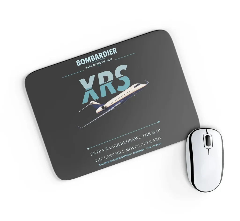 Bombardier Global Express XRS design on black rectangle mouse pad