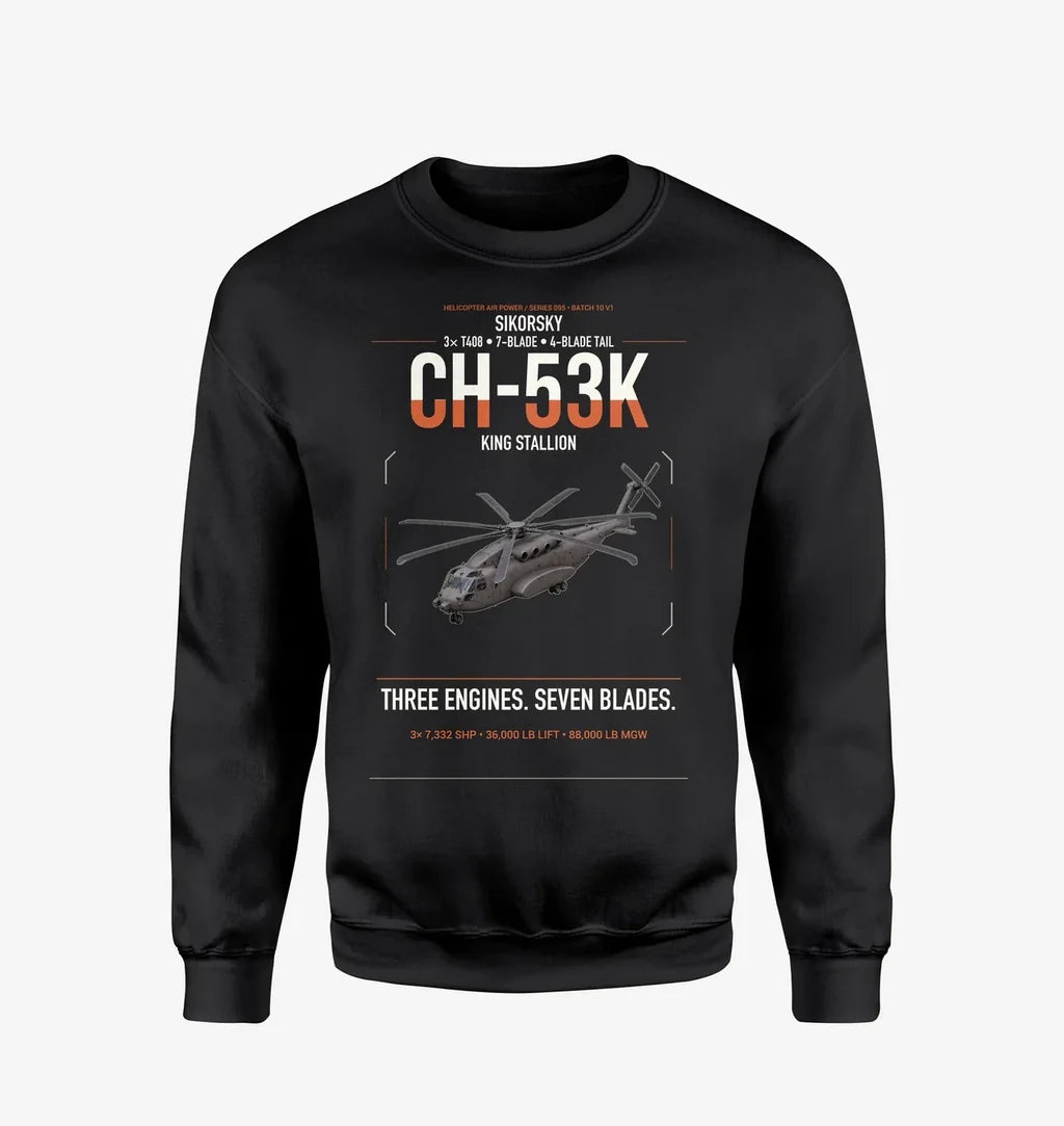 Sikorsky CH-53K King Stallion design on black sweatshirt