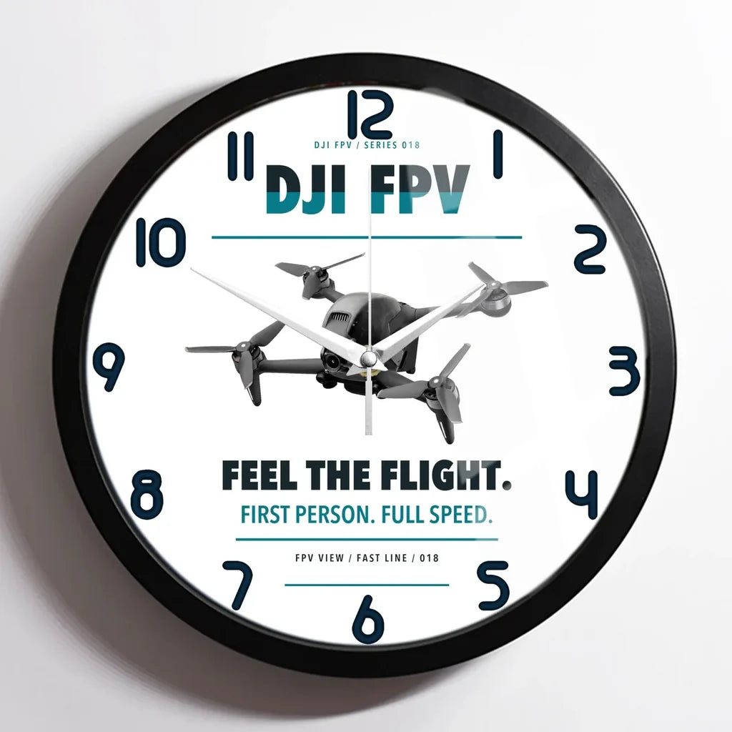 DJI FPV design on white framed wall clock