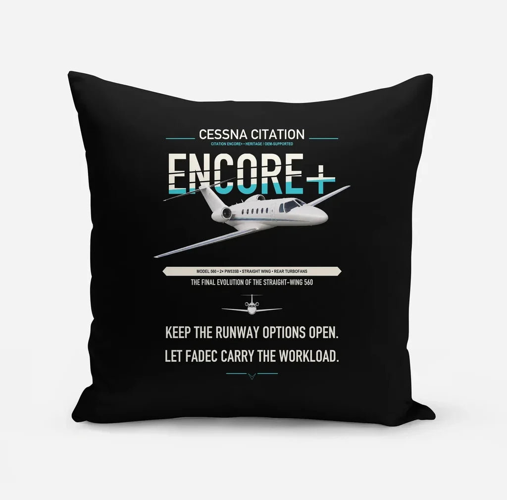 Cessna Citation Encore+ design on black pillow
